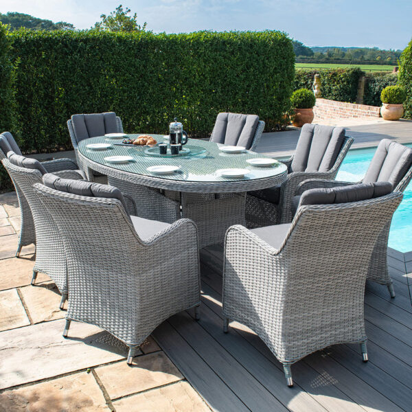 Ascot 8 Seat Oval Rattan Dining Set with Lazy Susan & Weatherproof Cushions