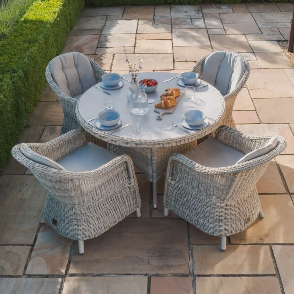 Oxford Heritage 4 Seat Round Rattan Dining Set - Ceramic Glass