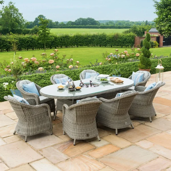 Oxford – Venice 8 Seat Oval Rattan Dining Set with Ice Bucket