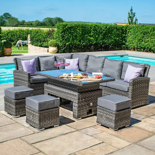 Victoria Rectangular Corner Rattan Dining Set with Rising Table